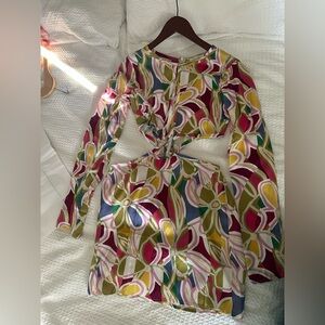 For Love And Lemons Multicolor Floral Long Sleeve Dress